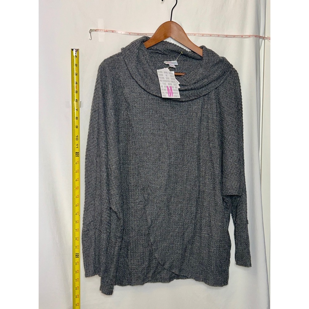 LuLaRoe Kristen‎ Charcoal Gray Waffle Knit Cowl Neck Tunic Sweater Top M